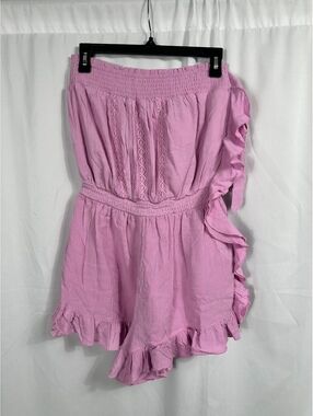 Hyfve Pink Strapless Ruffle Romper with Lace Detail Size Medium